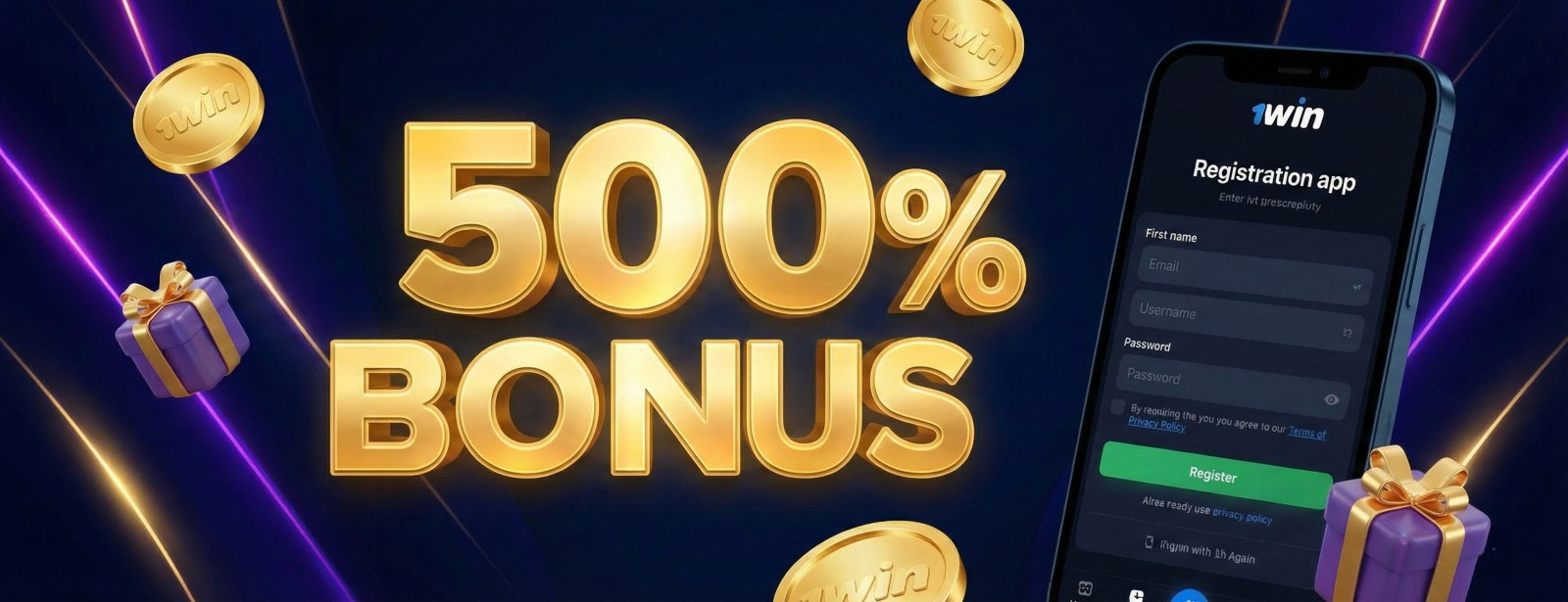 Регистрация в 1win с 500% начален бонус за нови играчи и мобилно приложение за онлайн казино и залози в България